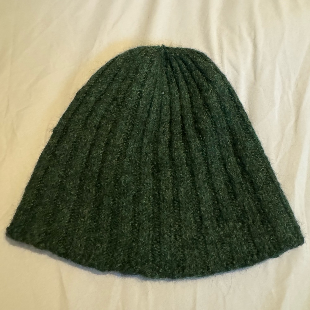 Green Ribbed Knit Beanie- skull cap